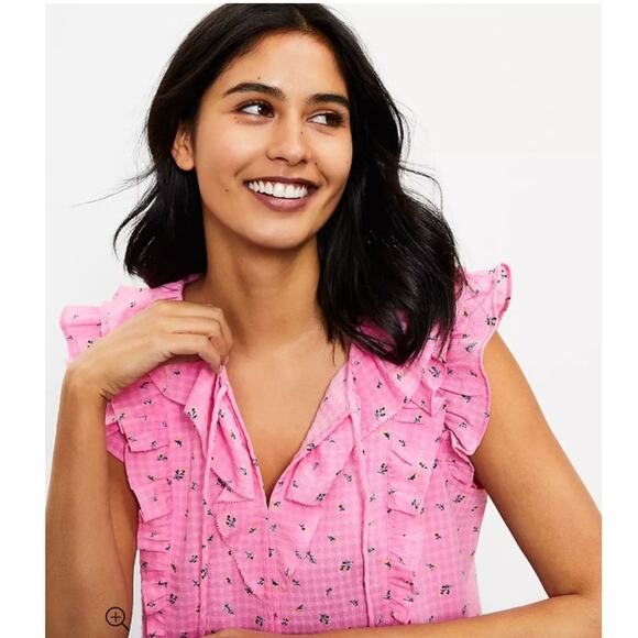 EUC The Loft pink ruffle trim blouse top sz: M - Picture 1 of 8